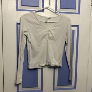 White Ruched V-Neck Top